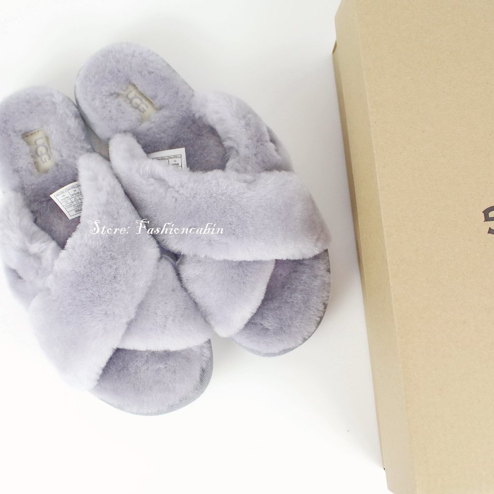 NEW UGG Genuine Shearling Strap Crisscross Slipper